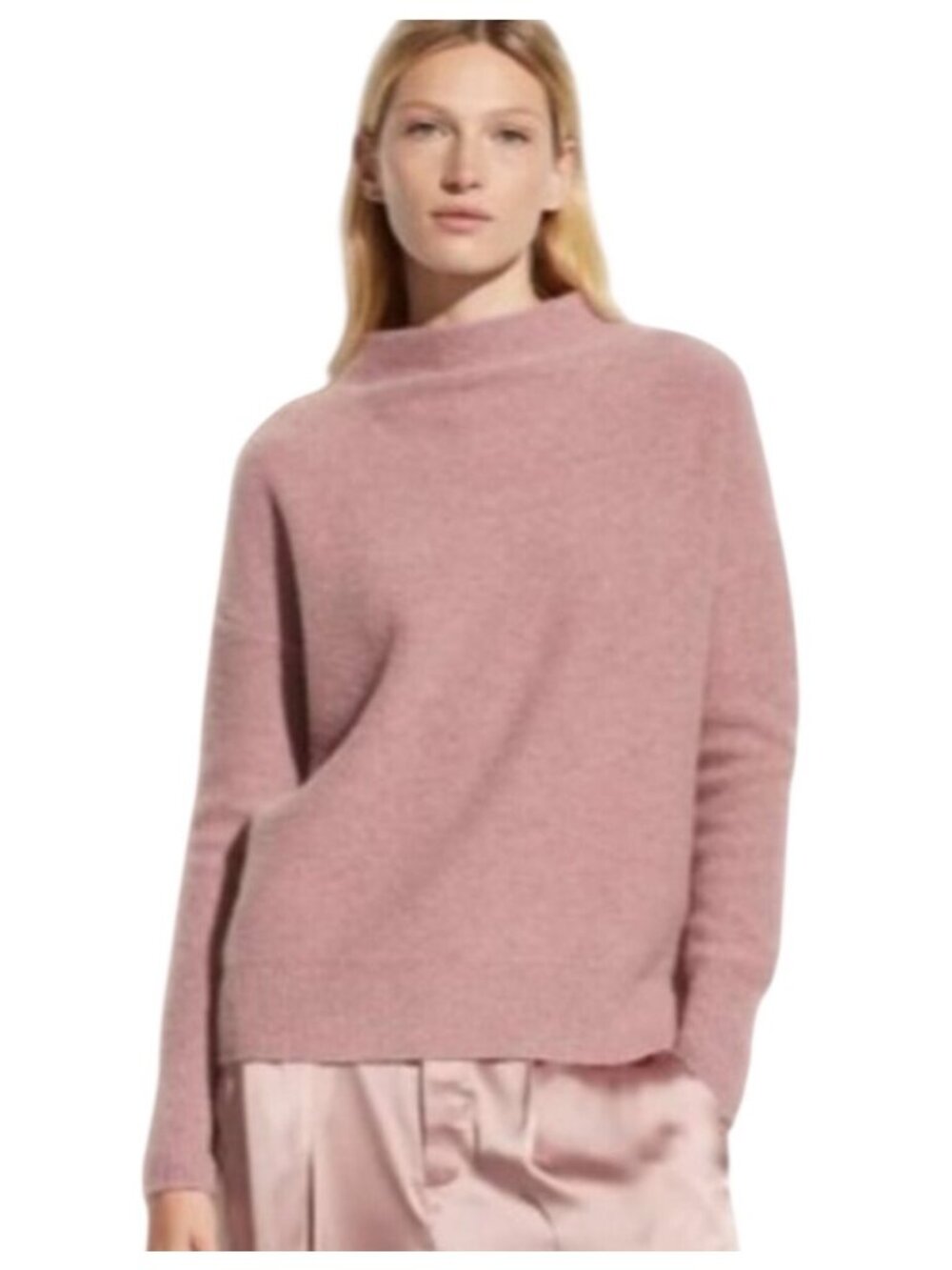 Vince Womens Boiled Funnel Neck Cashmere luxury Pullover Sweater Dusty Pink L